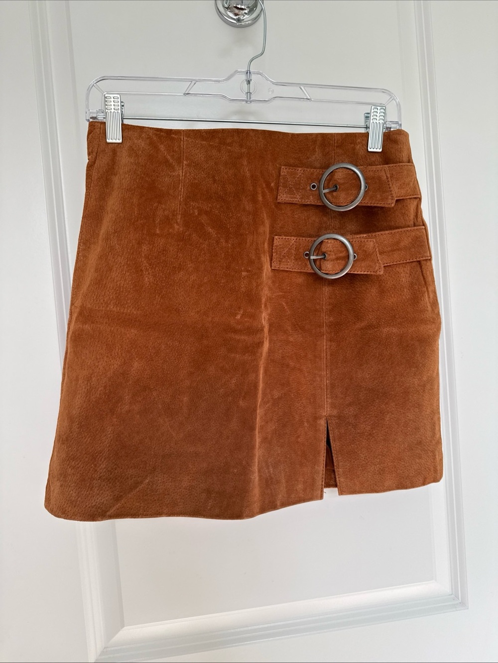 BlankNYC Rust Suede Mini Skirt with Buckle Details